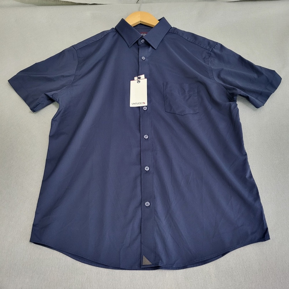 NWT UNTUCKit Gironde Short Sleeve Button Down Shirt Performance Men's L Navy
